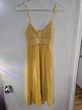 Blush Yellow Crochet Bodice Midi Dress